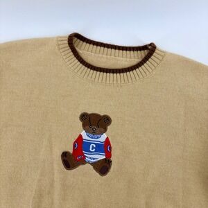 CIDER Teddy Bear Embroidered Crewneck Sweater Khaki Tan Size‎ S